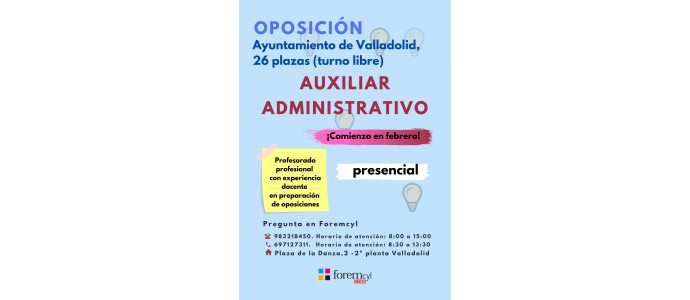 Preparación Oposiciones Auxiliar Administrativo Ayuntamiento de Valladolid 26 plazas (turno libre)